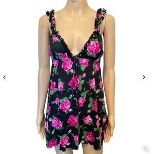 Smart Sexy Sleepwear Black Pink Floral Babydoll Lingerie Slip mesh babydoll